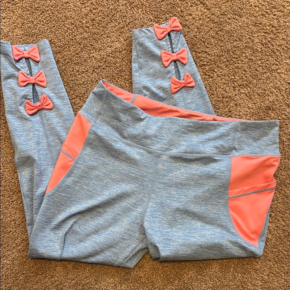 Jadelynn Brooke Blue and Coral Leggings with Bow Details